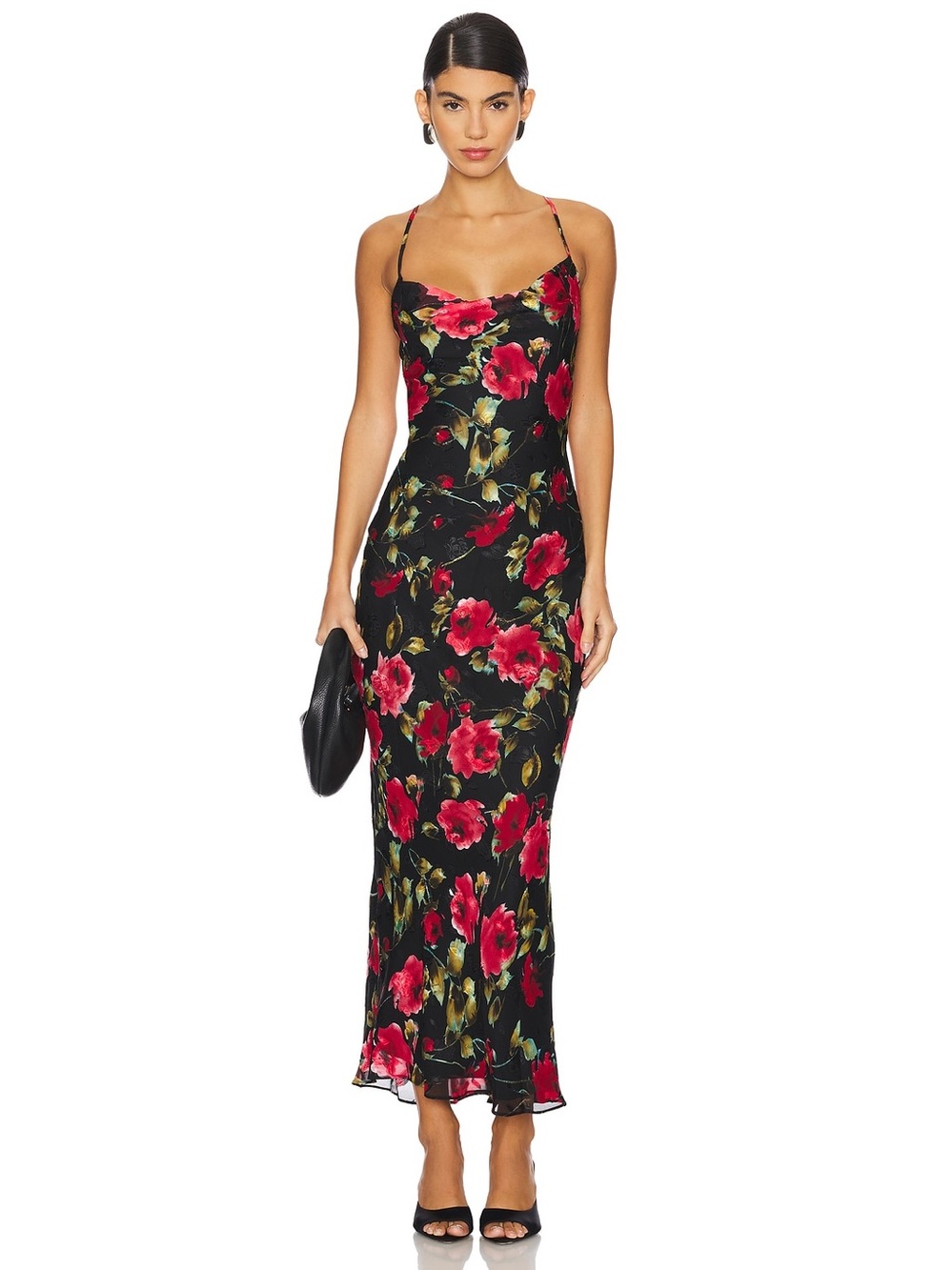 More To Come Revolve Haylo Black Floral Lace Up Strappy Back Maxi Dress S NWT